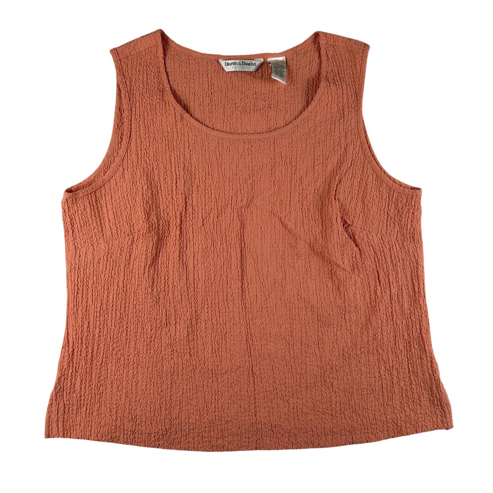 Draper's & Damon's Tank Top Womens PL Orange Crinkle Textured Sleeveless Basic